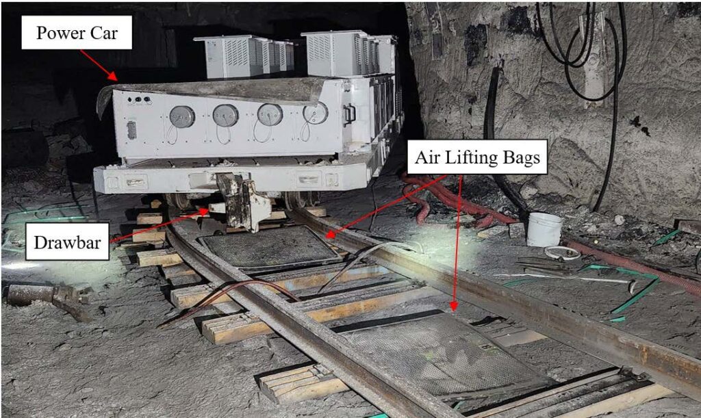 underground mine, power car and air lifting bags