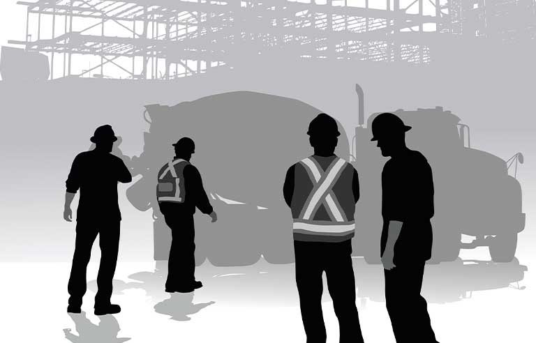 silhouette of construction workers