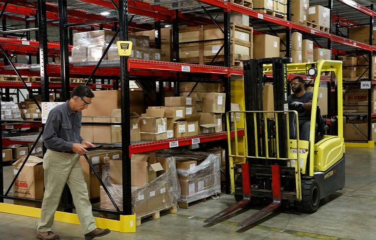 a forklift in a warehouse