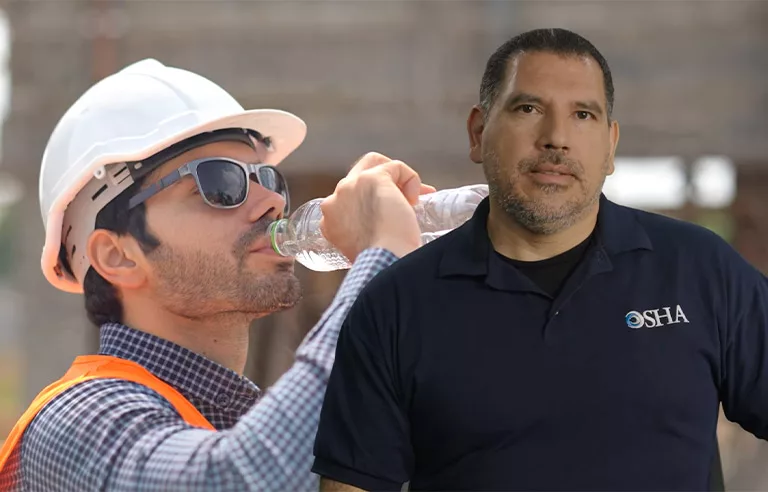 a worker drinking water