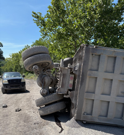 Overturned haul truck