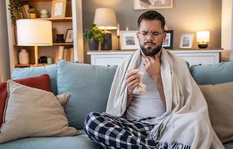 sick man at home