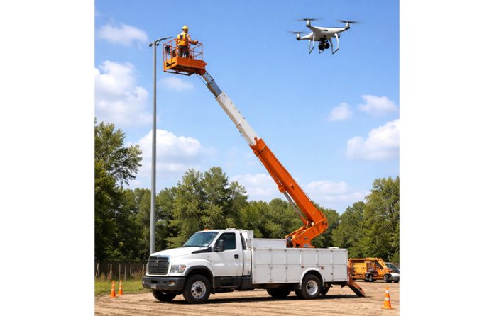 Construction-worker-with-drone